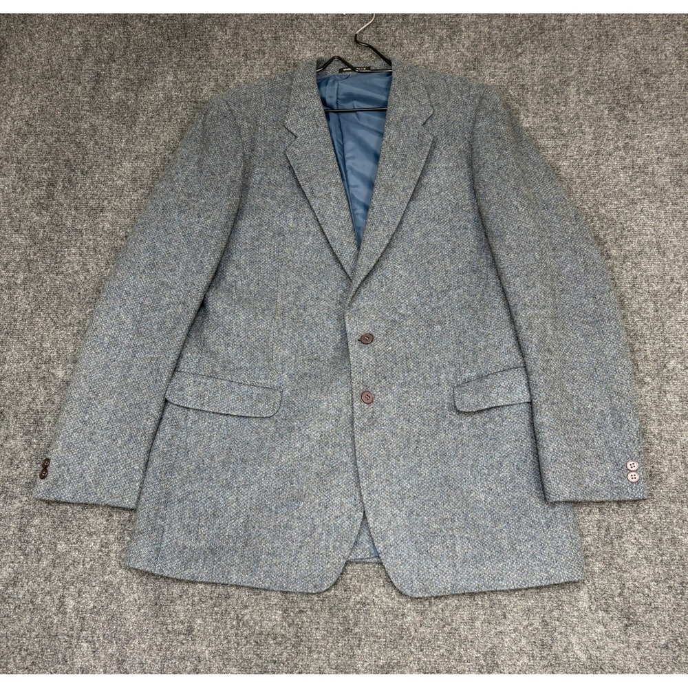 St Michael Blazer Mens 44L Blue Pure New Wool Tweed Sport Coat UK Made Vintage